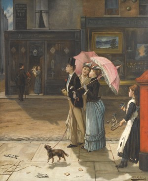 A young family walking the dog